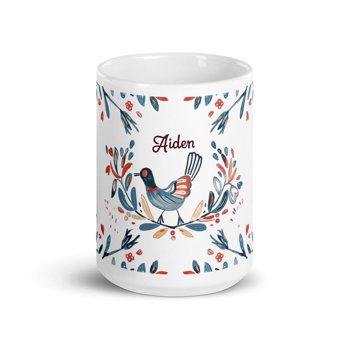 Aiden Exclusive Name Art Piece Home Office Work Coffee Mug Mexican Spanish Pride Gift Cup One-Of-A-Kind Calligraphy White Glossy Mug | A3 Mexicada