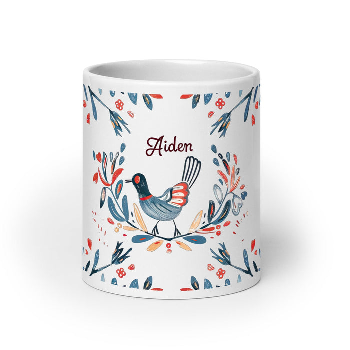 Aiden Exclusive Name Art Piece Home Office Work Coffee Mug Mexican Spanish Pride Gift Cup One-Of-A-Kind Calligraphy White Glossy Mug | A3 Mexicada