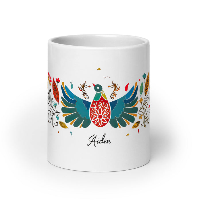 Aiden Exclusive Name Art Piece Home Office Work Coffee Mug Mexican Spanish Pride Gift Cup One - Of - A - Kind Calligraphy White Glossy Mug | A4 - Mexicada