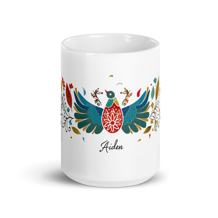 Aiden Exclusive Name Art Piece Home Office Work Coffee Mug Mexican Spanish Pride Gift Cup One - Of - A - Kind Calligraphy White Glossy Mug | A4 - Mexicada