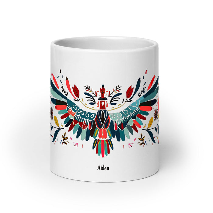 Aiden Exclusive Name Art Piece Home Office Work Coffee Mug Mexican Spanish Pride Gift Cup One - Of - A - Kind Calligraphy White Glossy Mug | A5 - Mexicada