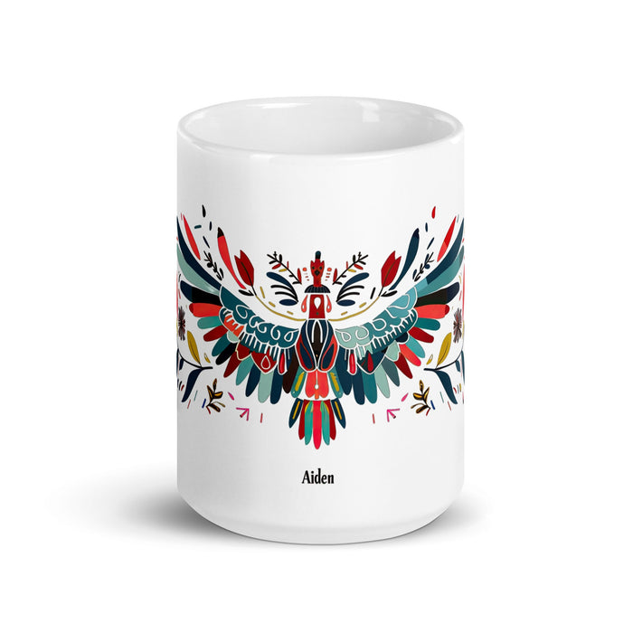 Aiden Exclusive Name Art Piece Home Office Work Coffee Mug Mexican Spanish Pride Gift Cup One - Of - A - Kind Calligraphy White Glossy Mug | A5 - Mexicada