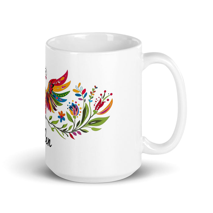 Aiden Exclusive Name Art Piece Home Office Work Coffee Mug Mexican Spanish Pride Gift Cup One - Of - A - Kind Calligraphy White Glossy Mug | A6 - Mexicada