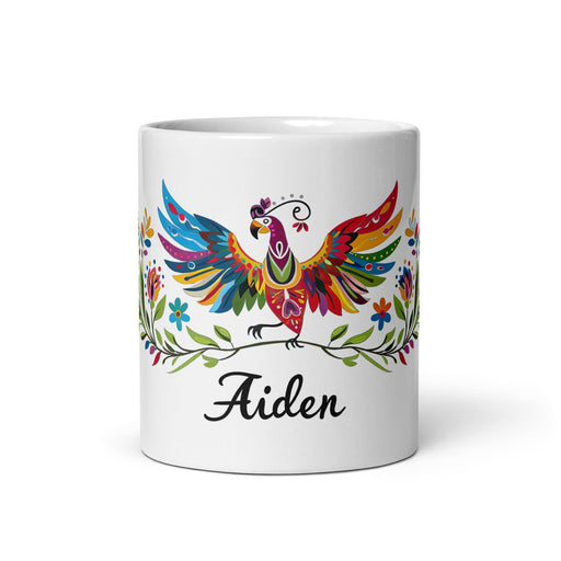 Aiden Exclusive Name Art Piece Home Office Work Coffee Mug Mexican Spanish Pride Gift Cup One-Of-A-Kind Calligraphy White Glossy Mug | A6 Mexicada