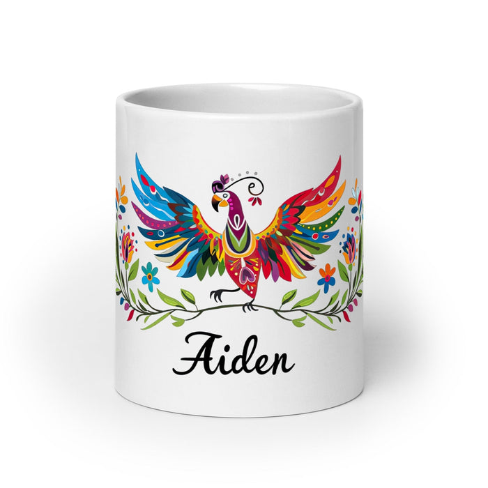 Aiden Exclusive Name Art Piece Home Office Work Coffee Mug Mexican Spanish Pride Gift Cup One-Of-A-Kind Calligraphy White Glossy Mug | A6 Mexicada