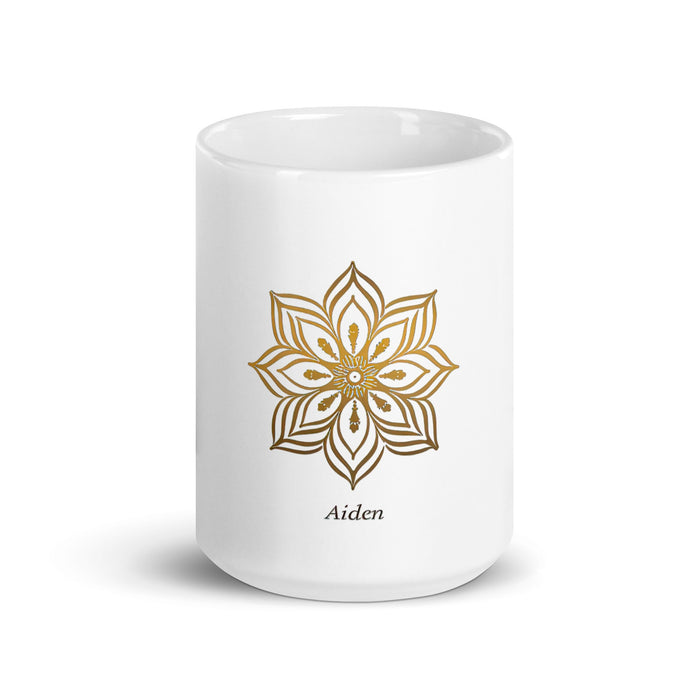 Aiden Exclusive Name Art Piece Home Office Work Coffee Mug Mexican Spanish Pride Gift Cup One - Of - A - Kind Calligraphy White Glossy Mug | A7 - Mexicada