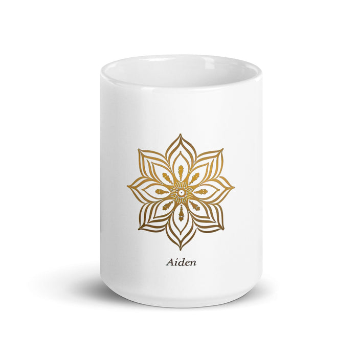 Aiden Exclusive Name Art Piece Home Office Work Coffee Mug Mexican Spanish Pride Gift Cup One-Of-A-Kind Calligraphy White Glossy Mug | A7 Mexicada