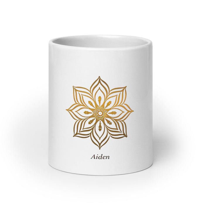 Aiden Exclusive Name Art Piece Home Office Work Coffee Mug Mexican Spanish Pride Gift Cup One-Of-A-Kind Calligraphy White Glossy Mug | A7 Mexicada