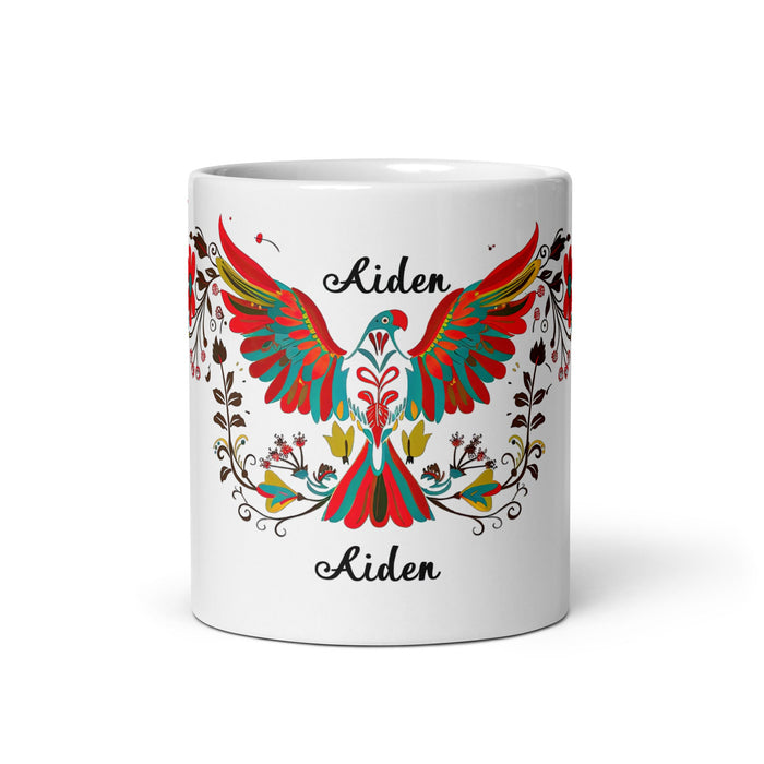 Aiden Exclusive Name Art Piece Home Office Work Coffee Mug Mexican Spanish Pride Gift Cup One - Of - A - Kind Calligraphy White Glossy Mug | A8 - Mexicada