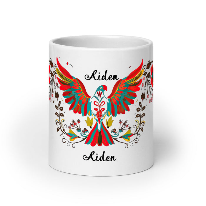 Aiden Exclusive Name Art Piece Home Office Work Coffee Mug Mexican Spanish Pride Gift Cup One - Of - A - Kind Calligraphy White Glossy Mug | A8 - Mexicada