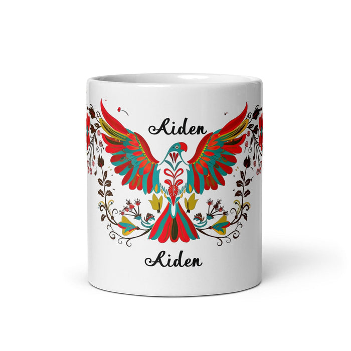 Aiden Exclusive Name Art Piece Home Office Work Coffee Mug Mexican Spanish Pride Gift Cup One-Of-A-Kind Calligraphy White Glossy Mug | A8 Mexicada