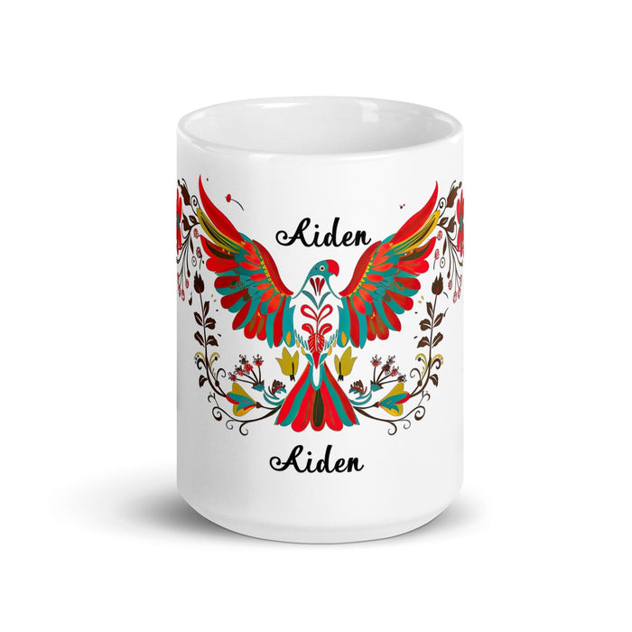 Aiden Exclusive Name Art Piece Home Office Work Coffee Mug Mexican Spanish Pride Gift Cup One-Of-A-Kind Calligraphy White Glossy Mug | A8 Mexicada