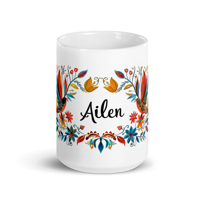 Ailén Exclusive Name Art Piece Home Office Work Coffee Mug Mexican Spanish Pride Gift Cup One - Of - A - Kind Calligraphy White Glossy Mug | A1 - Mexicada