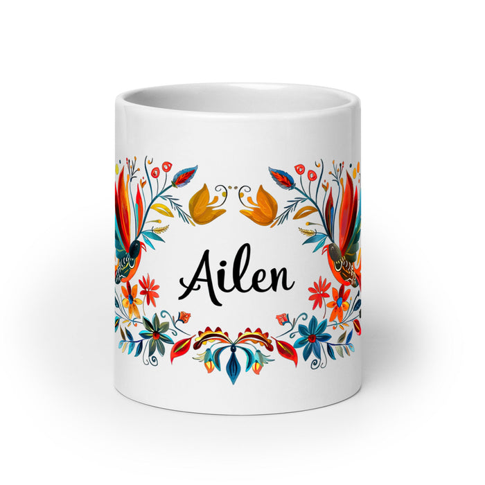 Ailén Exclusive Name Art Piece Home Office Work Coffee Mug Mexican Spanish Pride Gift Cup One - Of - A - Kind Calligraphy White Glossy Mug | A1 - Mexicada