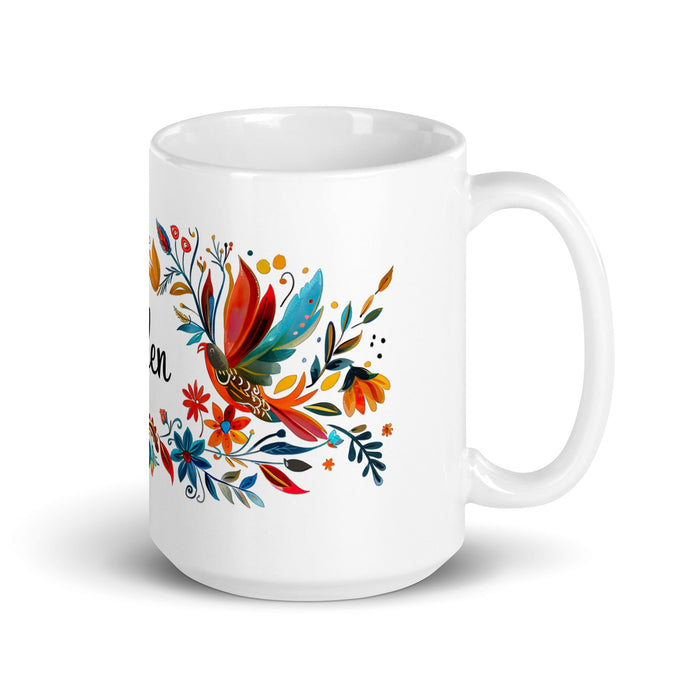 Ailén Exclusive Name Art Piece Home Office Work Coffee Mug Mexican Spanish Pride Gift Cup One - Of - A - Kind Calligraphy White Glossy Mug | A1 - Mexicada