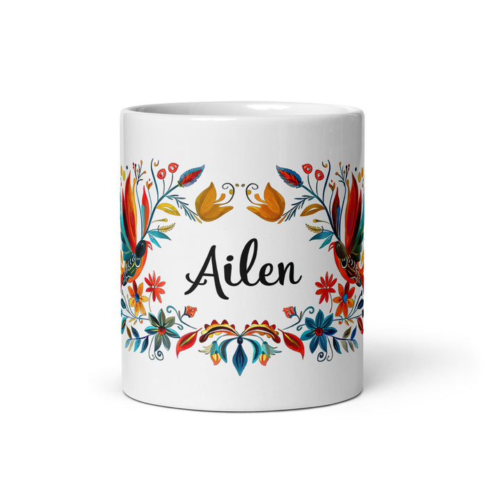 Ailén Exclusive Name Art Piece Home Office Work Coffee Mug Mexican Spanish Pride Gift Cup One - Of - A - Kind Calligraphy White Glossy Mug | A1 - Mexicada