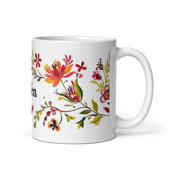 Ailén Exclusive Name Art Piece Home Office Work Coffee Mug Mexican Spanish Pride Gift Cup One - Of - A - Kind Calligraphy White Glossy Mug | A10 - Mexicada