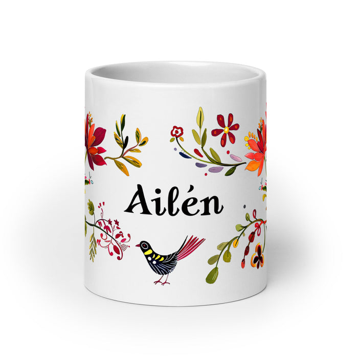 Ailén Exclusive Name Art Piece Home Office Work Coffee Mug Mexican Spanish Pride Gift Cup One - Of - A - Kind Calligraphy White Glossy Mug | A10 - Mexicada