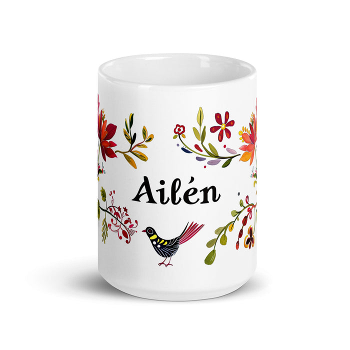 Ailén Exclusive Name Art Piece Home Office Work Coffee Mug Mexican Spanish Pride Gift Cup One - Of - A - Kind Calligraphy White Glossy Mug | A10 - Mexicada