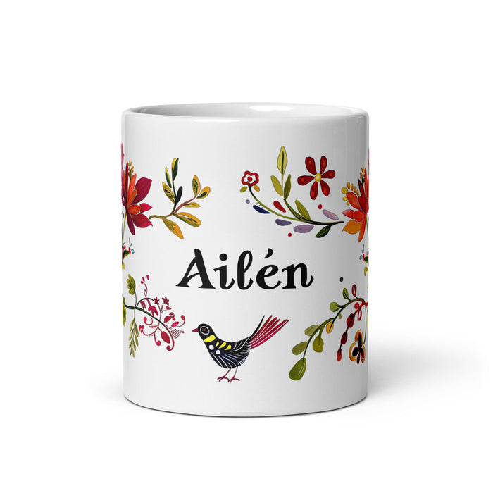 Ailén Exclusive Name Art Piece Home Office Work Coffee Mug Mexican Spanish Pride Gift Cup One - Of - A - Kind Calligraphy White Glossy Mug | A10 - Mexicada