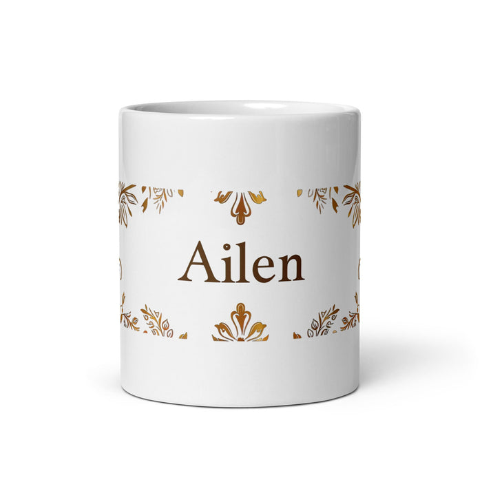 Ailén Exclusive Name Art Piece Home Office Work Coffee Mug Mexican Spanish Pride Gift Cup One - Of - A - Kind Calligraphy White Glossy Mug | A11 - Mexicada