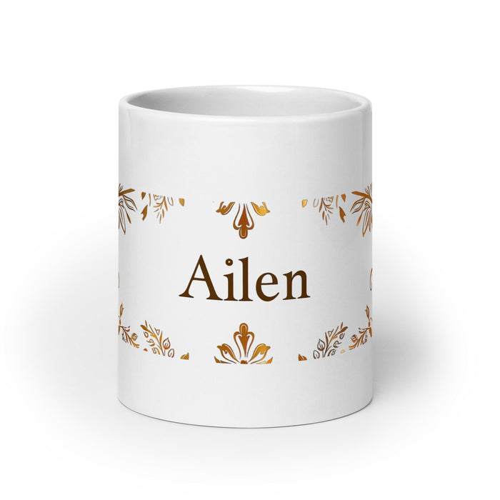 Ailén Exclusive Name Art Piece Home Office Work Coffee Mug Mexican Spanish Pride Gift Cup One - Of - A - Kind Calligraphy White Glossy Mug | A11 - Mexicada