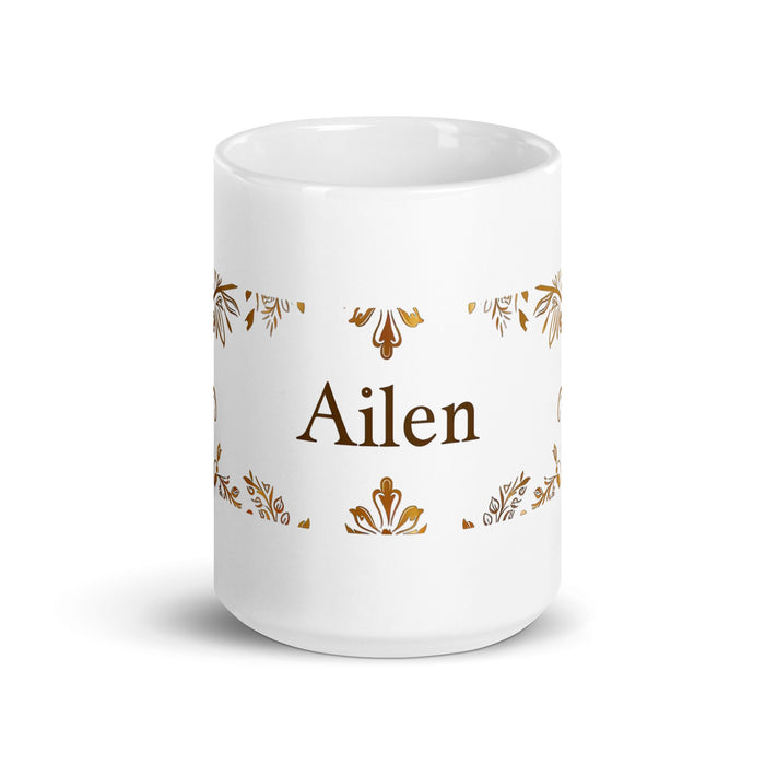 Ailén Exclusive Name Art Piece Home Office Work Coffee Mug Mexican Spanish Pride Gift Cup One - Of - A - Kind Calligraphy White Glossy Mug | A11 - Mexicada