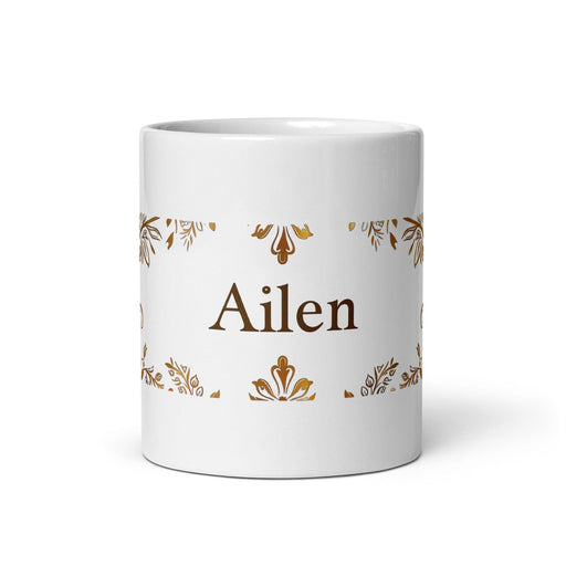 Ailén Exclusive Name Art Piece Home Office Work Coffee Mug Mexican Spanish Pride Gift Cup One-Of-A-Kind Calligraphy White Glossy Mug | A11 Mexicada