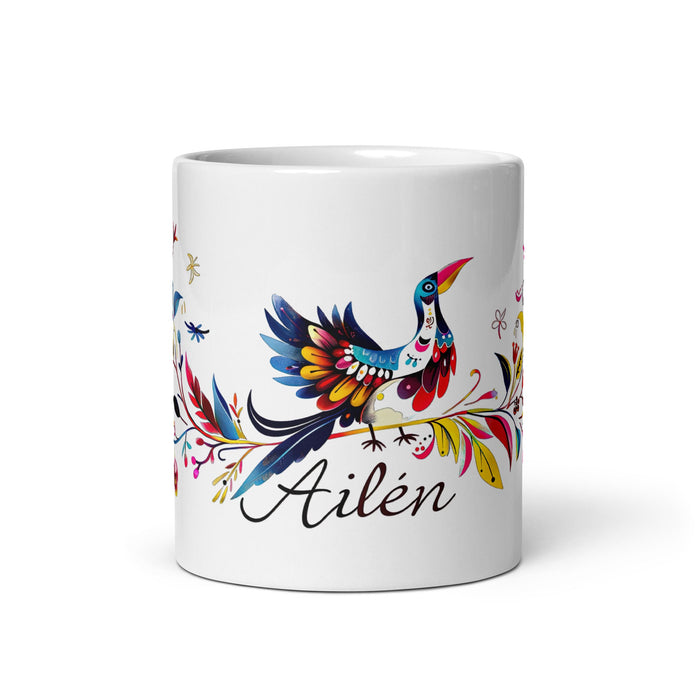 Ailén Exclusive Name Art Piece Home Office Work Coffee Mug Mexican Spanish Pride Gift Cup One - Of - A - Kind Calligraphy White Glossy Mug | A12 - Mexicada