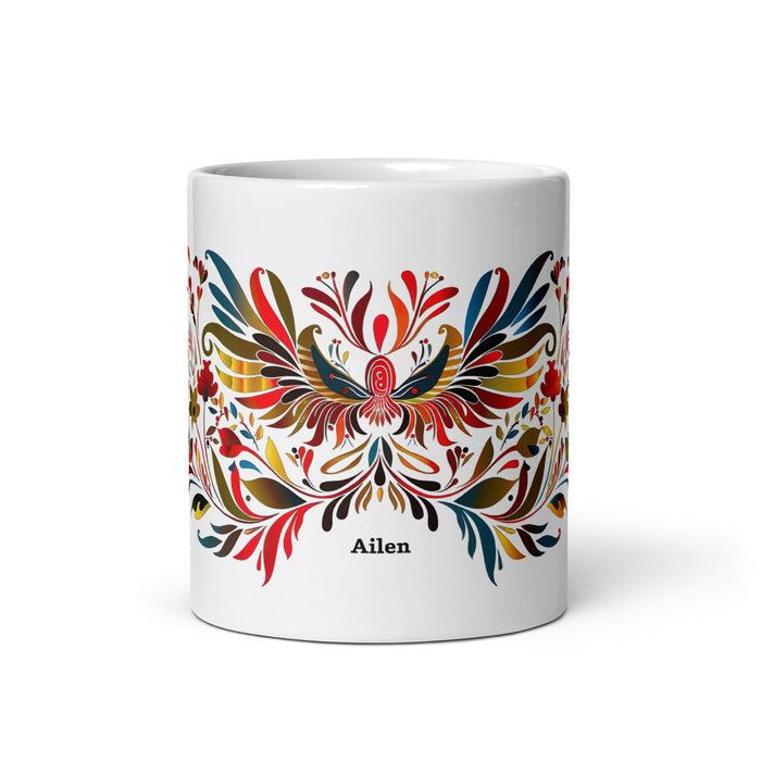 Ailén Exclusive Name Art Piece Home Office Work Coffee Mug Mexican Spanish Pride Gift Cup One - Of - A - Kind Calligraphy White Glossy Mug | A13 - Mexicada