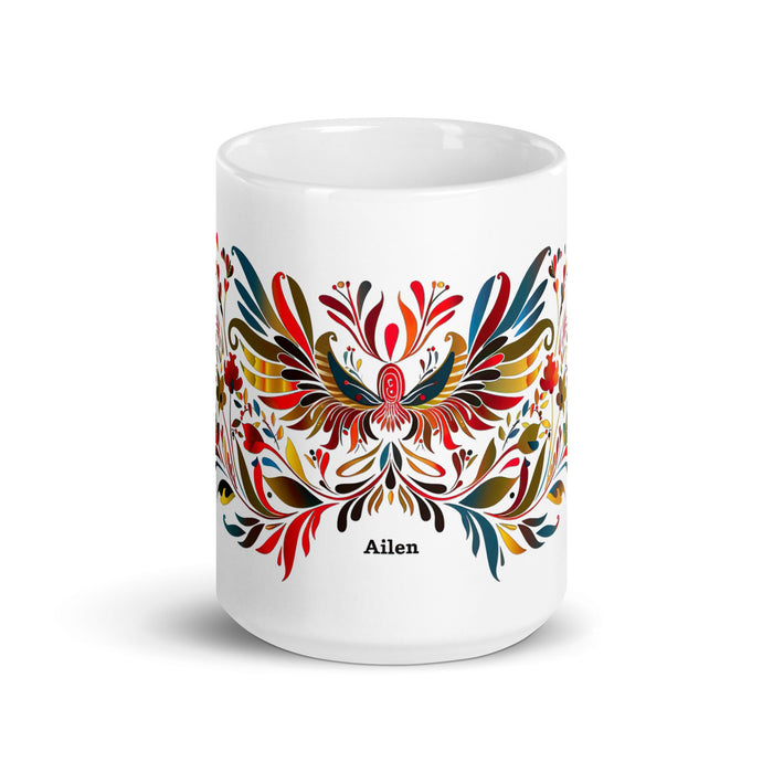 Ailén Exclusive Name Art Piece Home Office Work Coffee Mug Mexican Spanish Pride Gift Cup One - Of - A - Kind Calligraphy White Glossy Mug | A13 - Mexicada