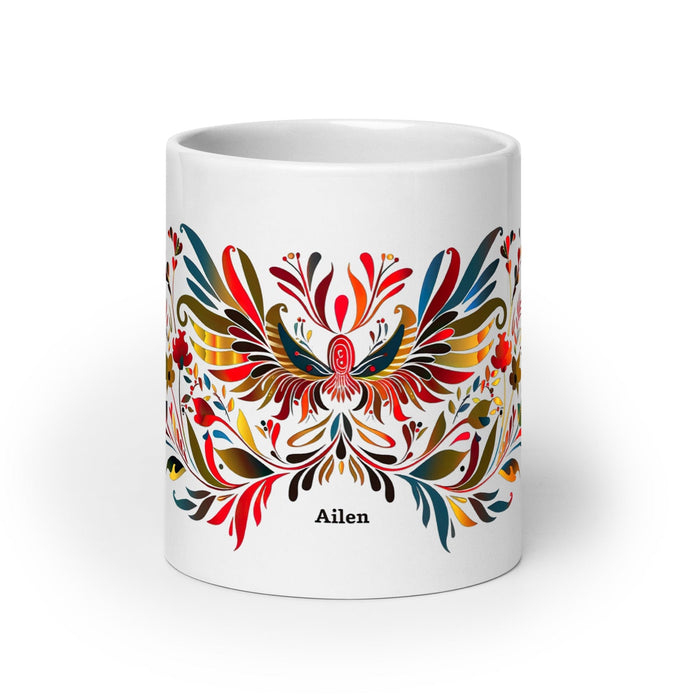 Ailén Exclusive Name Art Piece Home Office Work Coffee Mug Mexican Spanish Pride Gift Cup One-Of-A-Kind Calligraphy White Glossy Mug | A13 Mexicada