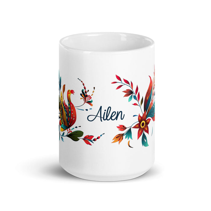 Ailén Exclusive Name Art Piece Home Office Work Coffee Mug Mexican Spanish Pride Gift Cup One - Of - A - Kind Calligraphy White Glossy Mug | A14 - Mexicada