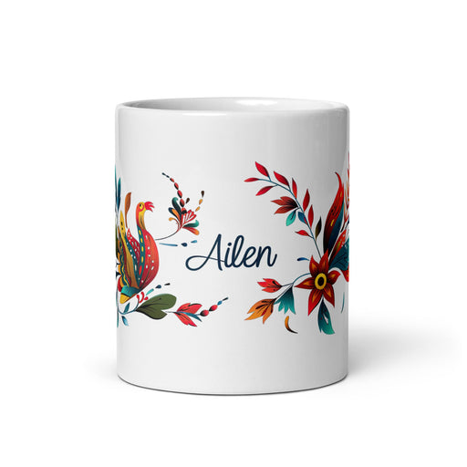 Ailén Exclusive Name Art Piece Home Office Work Coffee Mug Mexican Spanish Pride Gift Cup One - Of - A - Kind Calligraphy White Glossy Mug | A14 - Mexicada