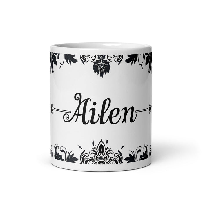 Ailén Exclusive Name Art Piece Home Office Work Coffee Mug Mexican Spanish Pride Gift Cup One - Of - A - Kind Calligraphy White Glossy Mug | A15 - Mexicada