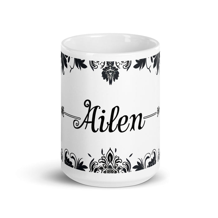 Ailén Exclusive Name Art Piece Home Office Work Coffee Mug Mexican Spanish Pride Gift Cup One - Of - A - Kind Calligraphy White Glossy Mug | A15 - Mexicada