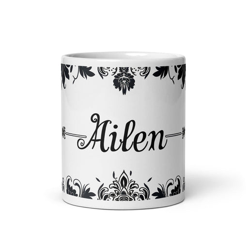 Ailén Exclusive Name Art Piece Home Office Work Coffee Mug Mexican Spanish Pride Gift Cup One-Of-A-Kind Calligraphy White Glossy Mug | A15 Mexicada