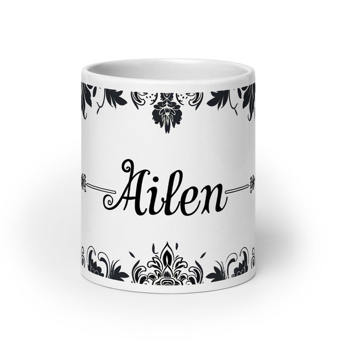 Ailén Exclusive Name Art Piece Home Office Work Coffee Mug Mexican Spanish Pride Gift Cup One-Of-A-Kind Calligraphy White Glossy Mug | A15 Mexicada