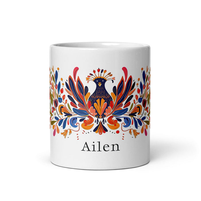 Ailén Exclusive Name Art Piece Home Office Work Coffee Mug Mexican Spanish Pride Gift Cup One-Of-A-Kind Calligraphy White Glossy Mug | A2 Mexicada