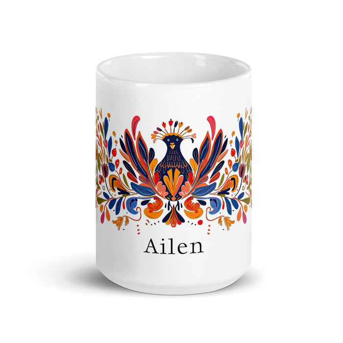 Ailén Exclusive Name Art Piece Home Office Work Coffee Mug Mexican Spanish Pride Gift Cup One-Of-A-Kind Calligraphy White Glossy Mug | A2 Mexicada