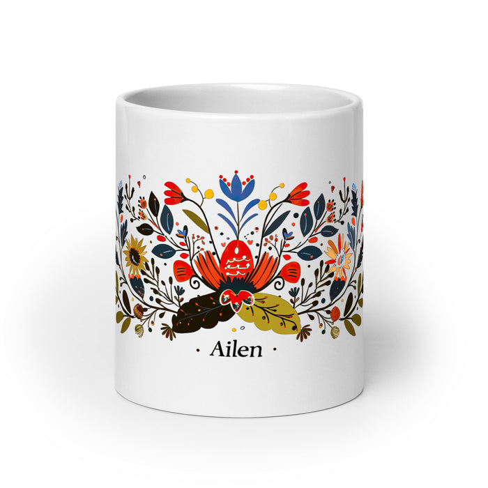 Ailén Exclusive Name Art Piece Home Office Work Coffee Mug Mexican Spanish Pride Gift Cup One - Of - A - Kind Calligraphy White Glossy Mug | A3 - Mexicada