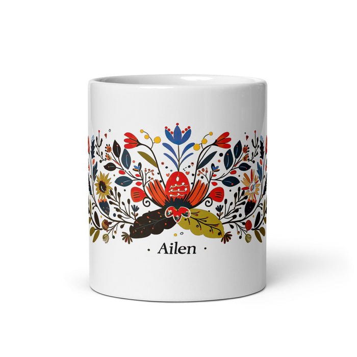 Ailén Exclusive Name Art Piece Home Office Work Coffee Mug Mexican Spanish Pride Gift Cup One - Of - A - Kind Calligraphy White Glossy Mug | A3 - Mexicada