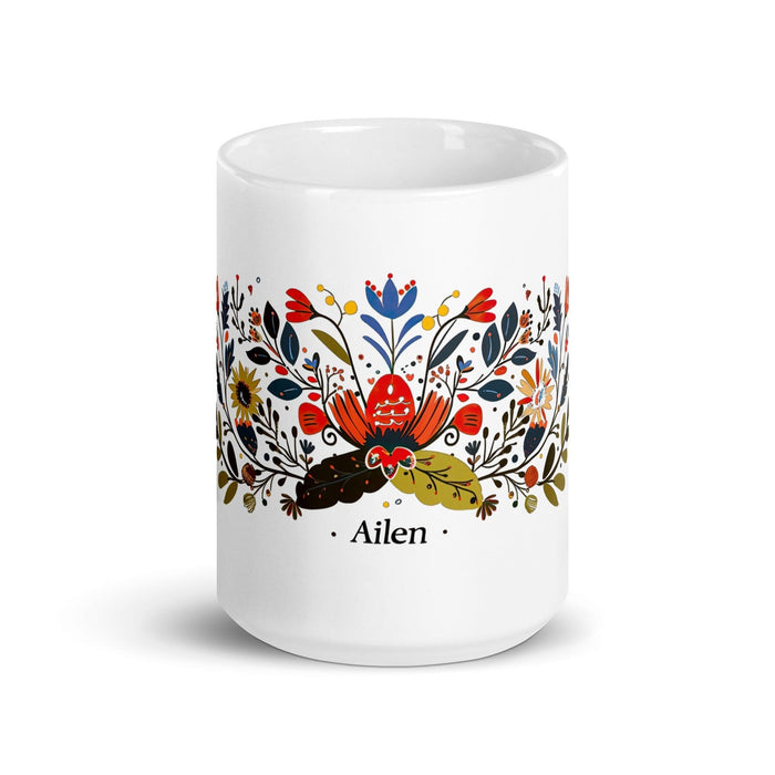 Ailén Exclusive Name Art Piece Home Office Work Coffee Mug Mexican Spanish Pride Gift Cup One-Of-A-Kind Calligraphy White Glossy Mug | A3 Mexicada