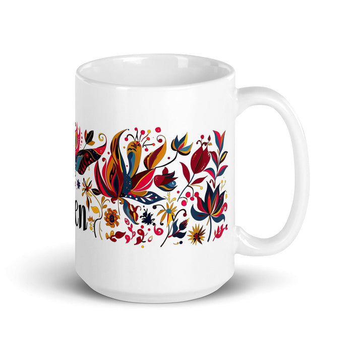 Ailén Exclusive Name Art Piece Home Office Work Coffee Mug Mexican Spanish Pride Gift Cup One - Of - A - Kind Calligraphy White Glossy Mug | A4 - Mexicada