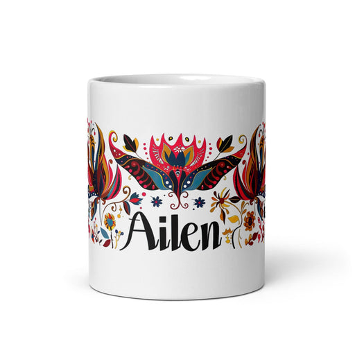 Ailén Exclusive Name Art Piece Home Office Work Coffee Mug Mexican Spanish Pride Gift Cup One - Of - A - Kind Calligraphy White Glossy Mug | A4 - Mexicada