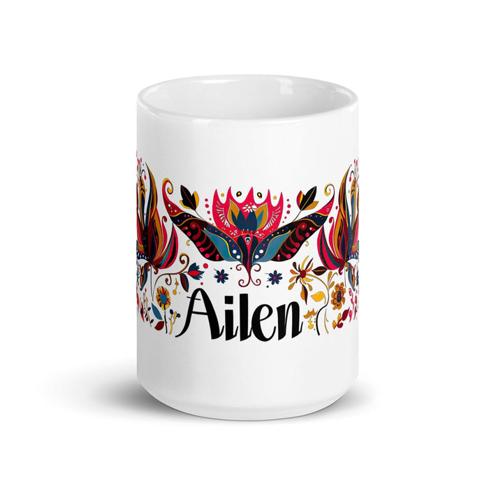 Ailén Exclusive Name Art Piece Home Office Work Coffee Mug Mexican Spanish Pride Gift Cup One-Of-A-Kind Calligraphy White Glossy Mug | A4 Mexicada