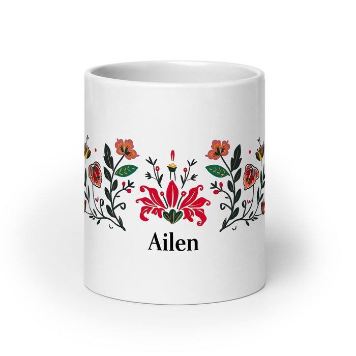 Ailén Exclusive Name Art Piece Home Office Work Coffee Mug Mexican Spanish Pride Gift Cup One - Of - A - Kind Calligraphy White Glossy Mug | A5 - Mexicada