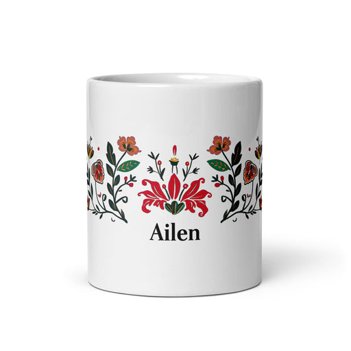 Ailén Exclusive Name Art Piece Home Office Work Coffee Mug Mexican Spanish Pride Gift Cup One - Of - A - Kind Calligraphy White Glossy Mug | A5 - Mexicada