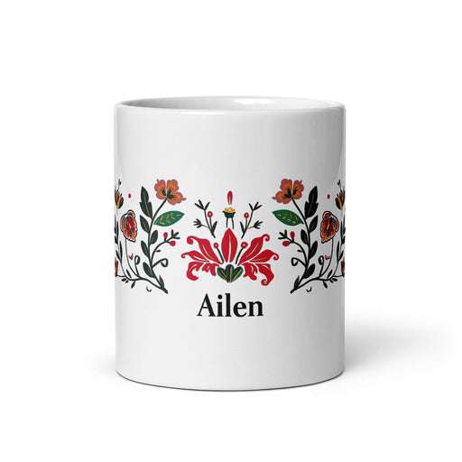 Ailén Exclusive Name Art Piece Home Office Work Coffee Mug Mexican Spanish Pride Gift Cup One-Of-A-Kind Calligraphy White Glossy Mug | A5 Mexicada