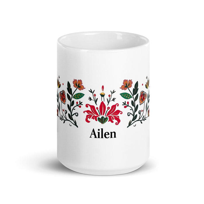 Ailén Exclusive Name Art Piece Home Office Work Coffee Mug Mexican Spanish Pride Gift Cup One-Of-A-Kind Calligraphy White Glossy Mug | A5 Mexicada